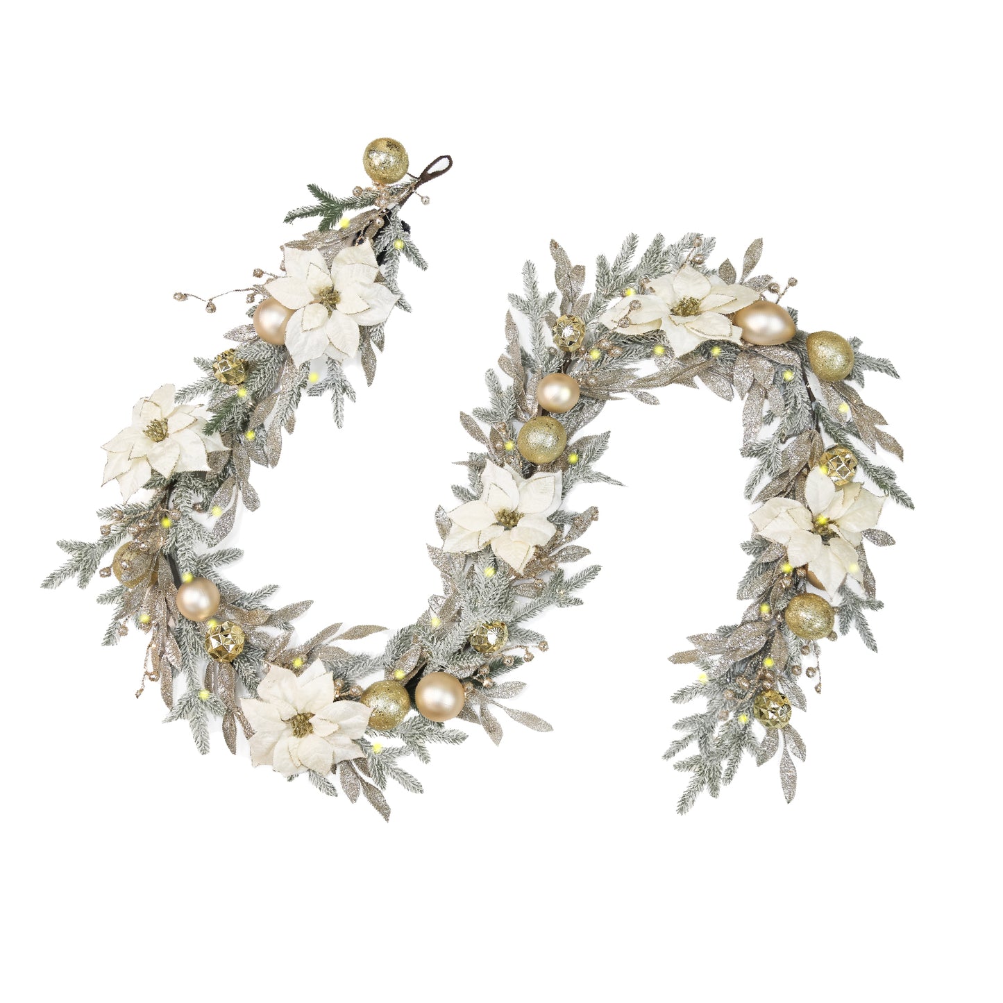 Christmas Garland with White Poinsettias, Ornaments