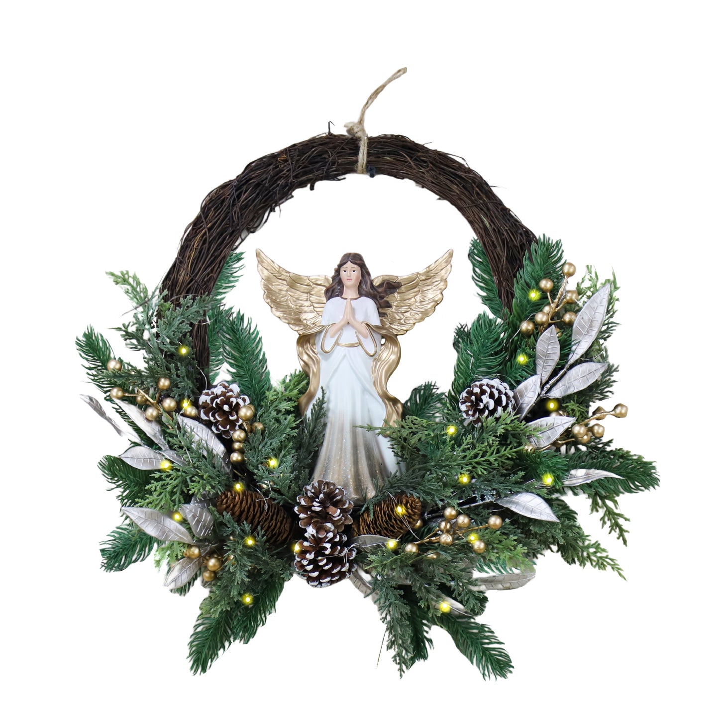 Christmas Wreath – Angel Figurine with Pine Cones & Greenery