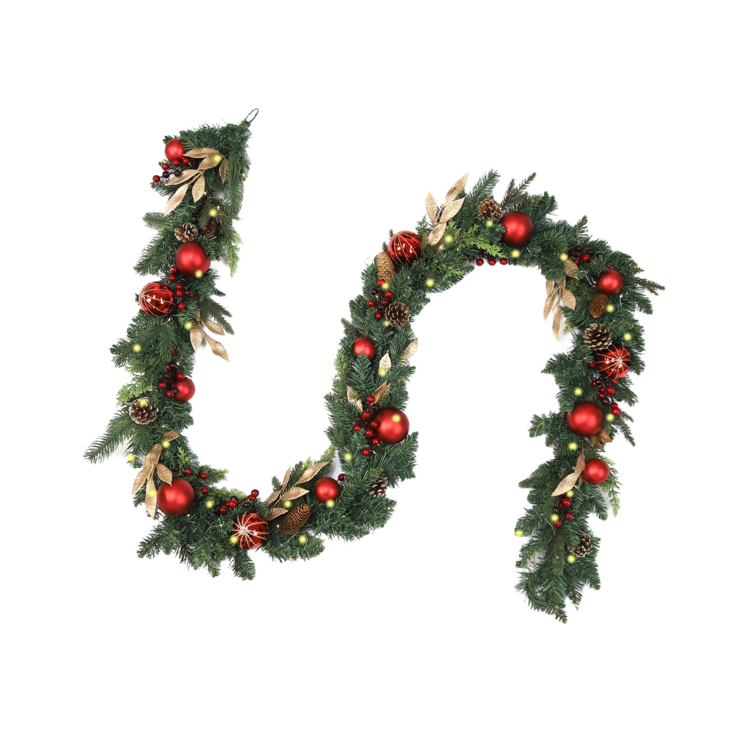 Christmas Garland with Red Ornaments, Berries & Gold Accents