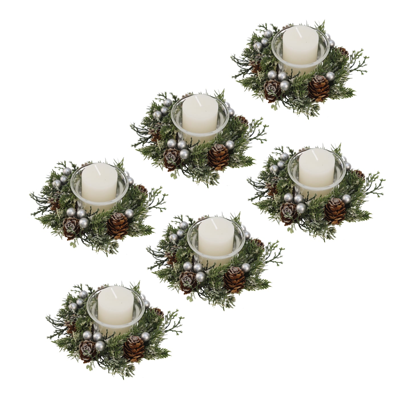 Set of 6 Silver Pinecone Candlestick Rings