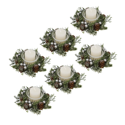 Set of 6 Silver Pinecone Candlestick Rings